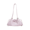 Woven Leather Shoulder Satchel with Ruched Top Detail Long Straps and Slouchy Shape