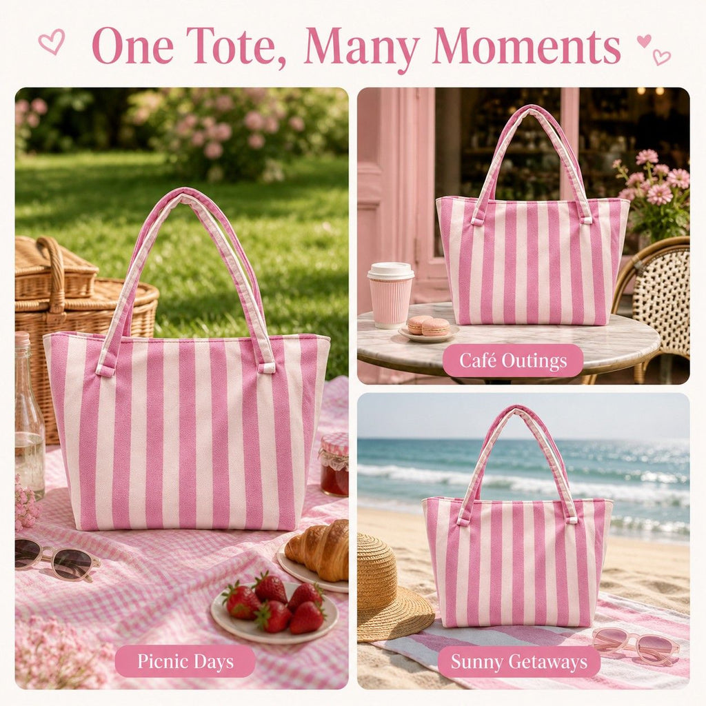 Striped Terry Cloth Tote Bag Roomy Beach and Travel Shoulder Carryall