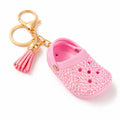 Rhinestone Mini Clog Keychain Bag Charm with Tassel Gold Tone Clip and Key Ring