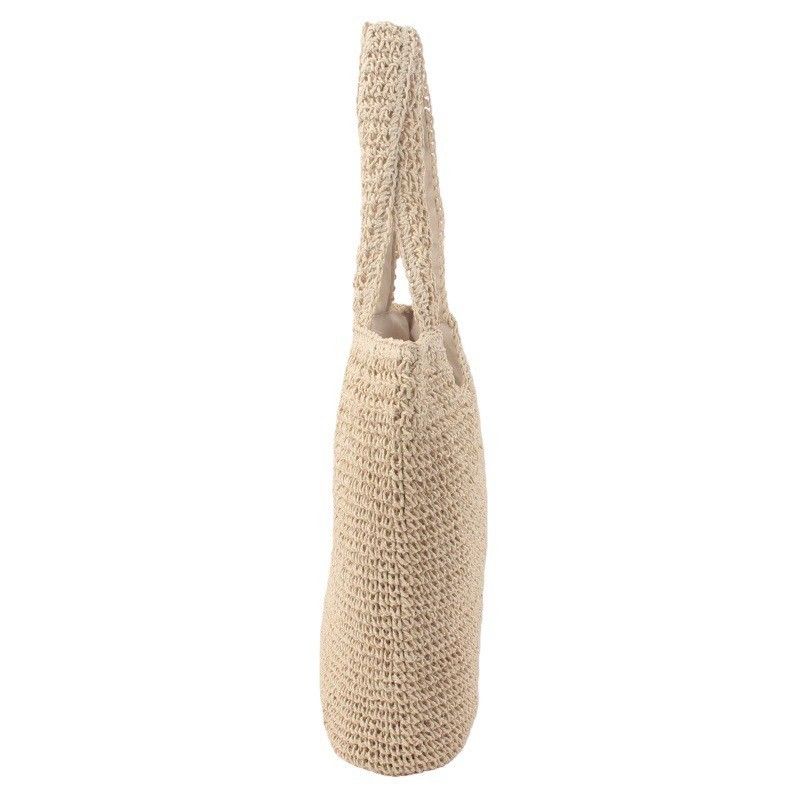 Woven Crochet Tote Bag with Shoulder Straps Lightweight Knit Tote with Zipper Pocket