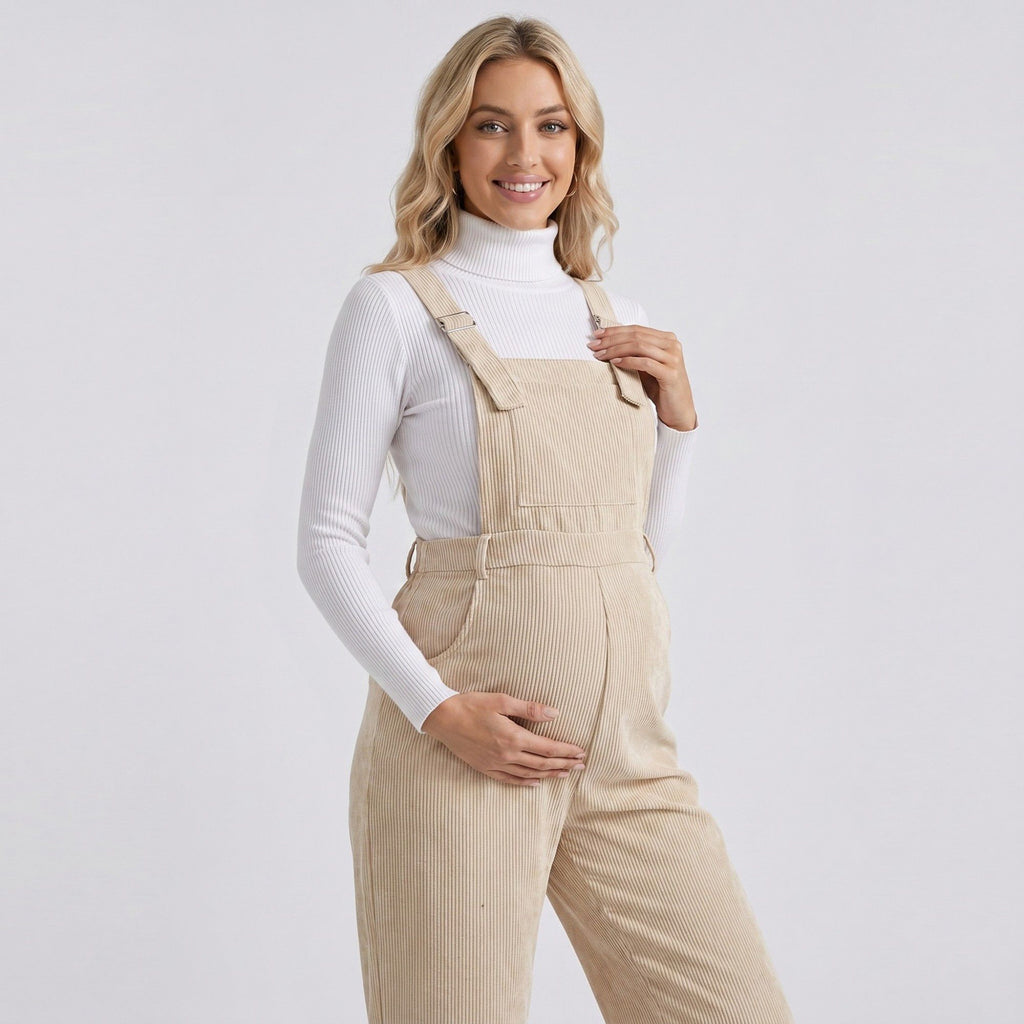 Anna-Kaci Women's Maternity Corduroy Overall Jumpsuit with Adjustable Straps and Wide Leg Fit