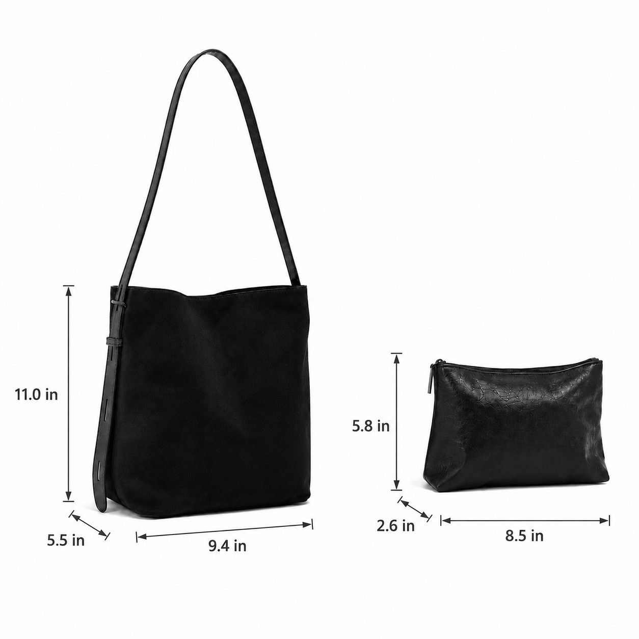 Faux Suede Shoulder Tote Bag with Removable Zip Pouch Adjustable Strap and Magnetic Closure