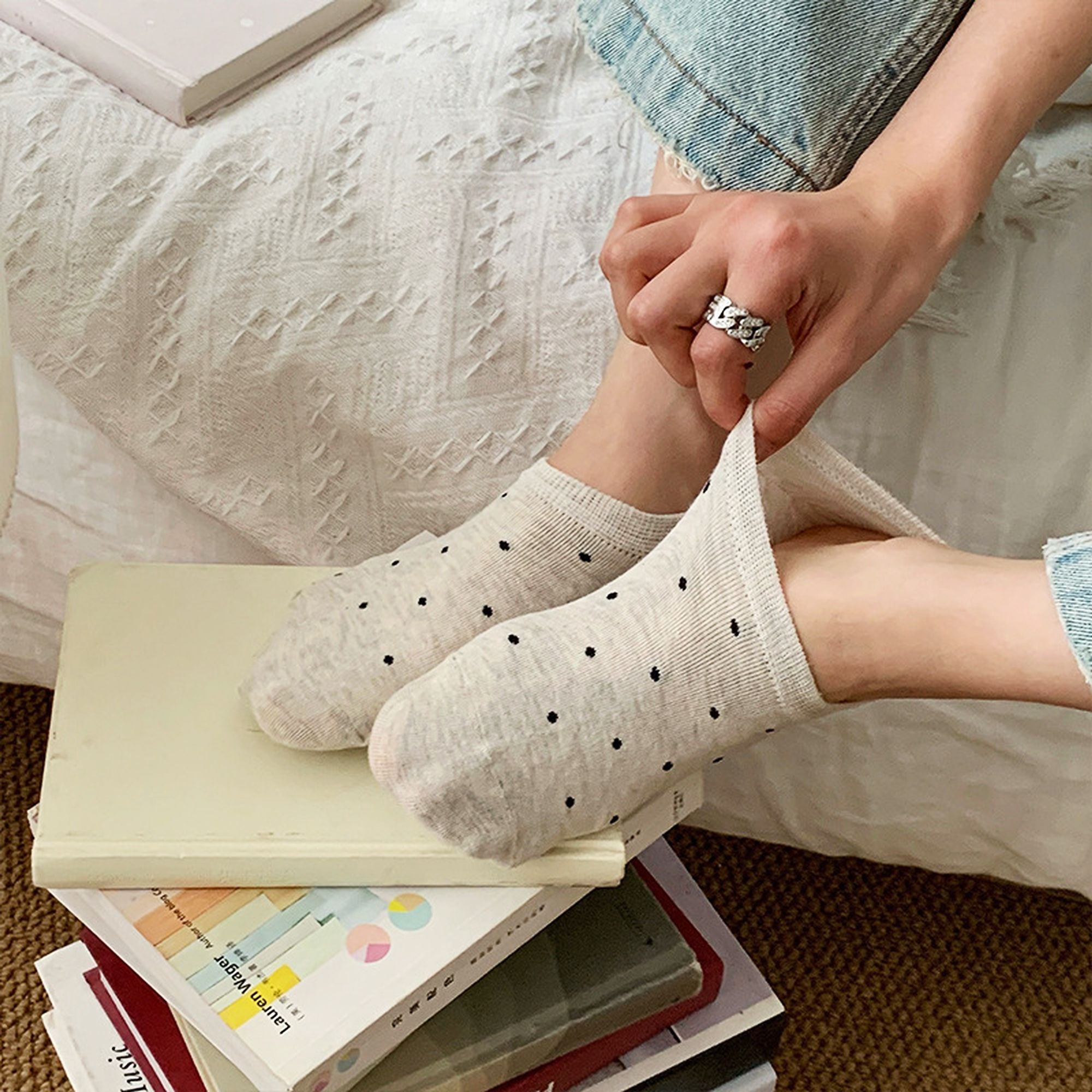 Anna-Kaci Women's 6pk Polka Dot No-Show Socks, Cute Casual Ankle Socks