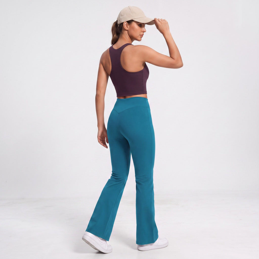 High Waist Flare Yoga Pants with Contour Seams Full Length Fitted Workout Leggings for Gym