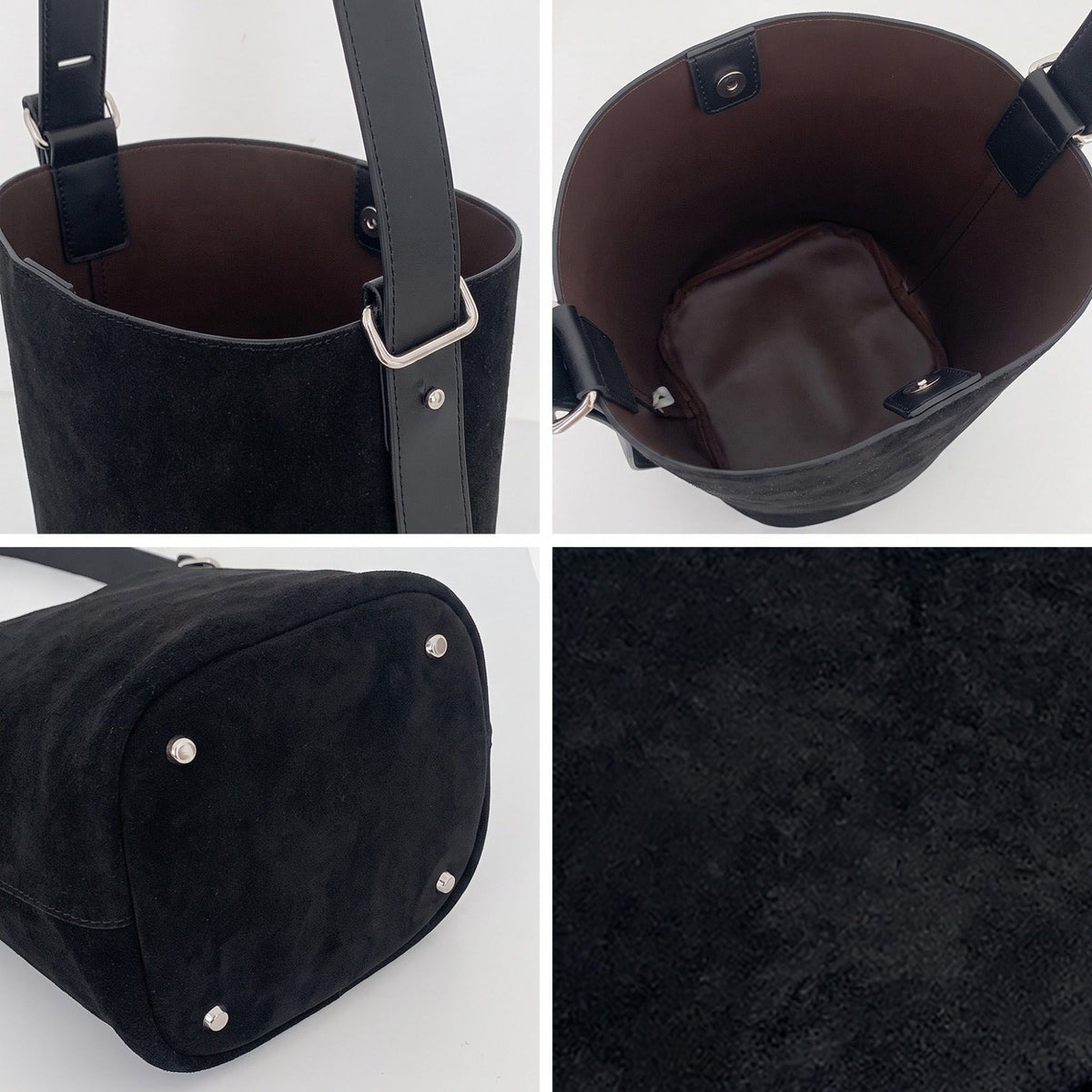 Suede Look Bucket Shoulder Bag with Adjustable Wide Strap