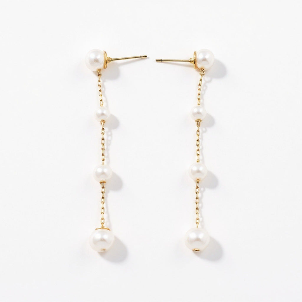 Pearl Drop Earrings with Delicate Chain Detailing and Graduated Bead Accents for a Soft Feminine Modern Elegant Accessory