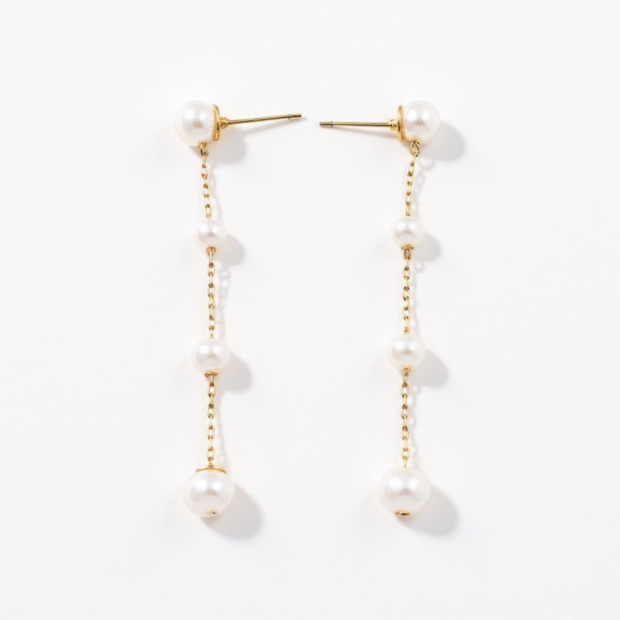 Pearl Drop Earrings with Delicate Chain Detailing and Graduated Bead Accents for a Soft Feminine Modern Elegant Accessory