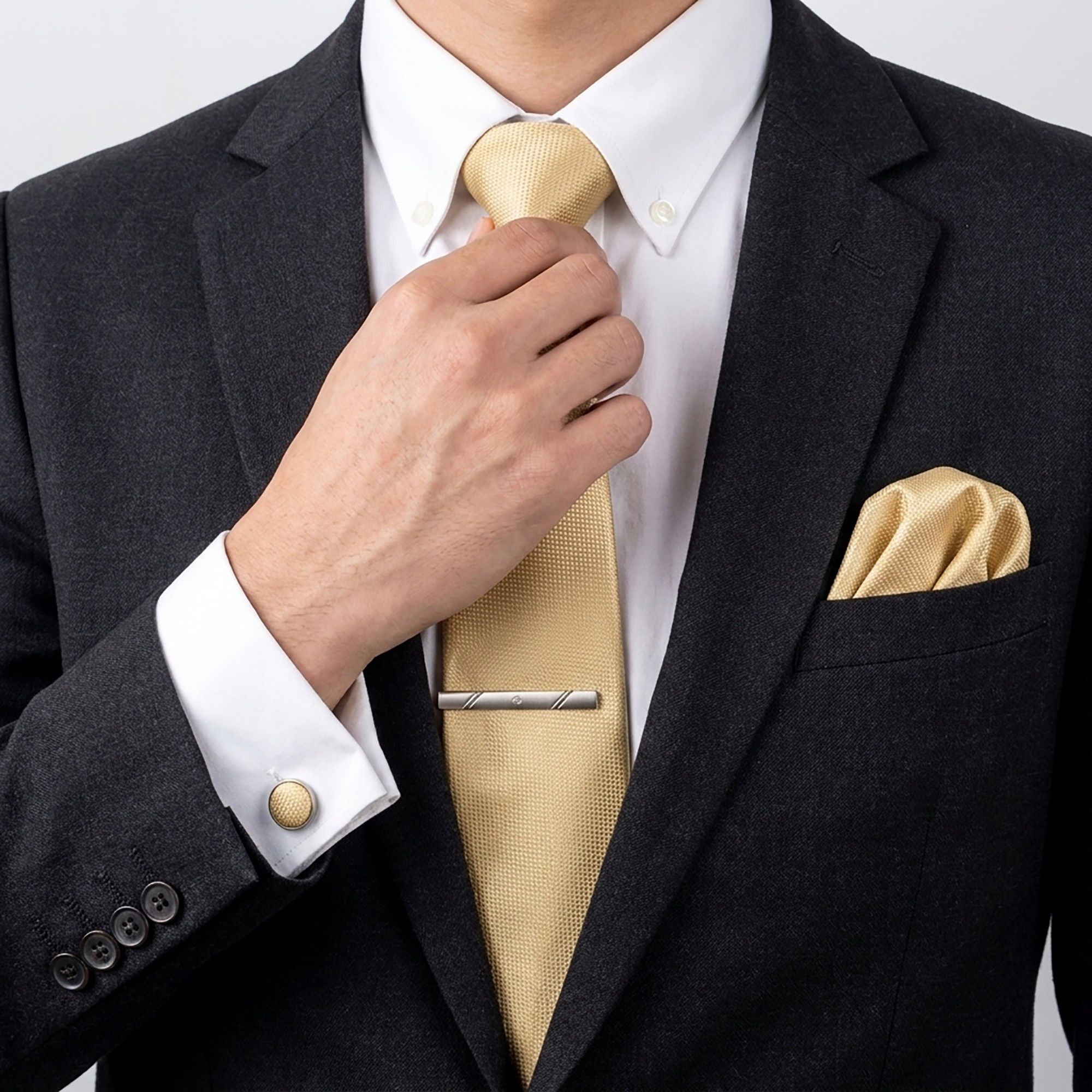 Men's Formal Tie Gift Set with Pocket Square Cufflinks Tie Clip and Gift Box