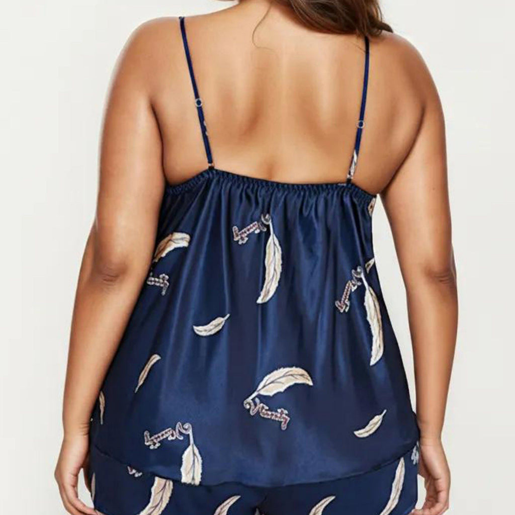 Anna-Kaci Lounge Women's Plus Size 2-Piece Satin Pajama Set with Lace Trim Cami Top Adjustable Straps Relaxed Fit Shorts Sleepwear Set