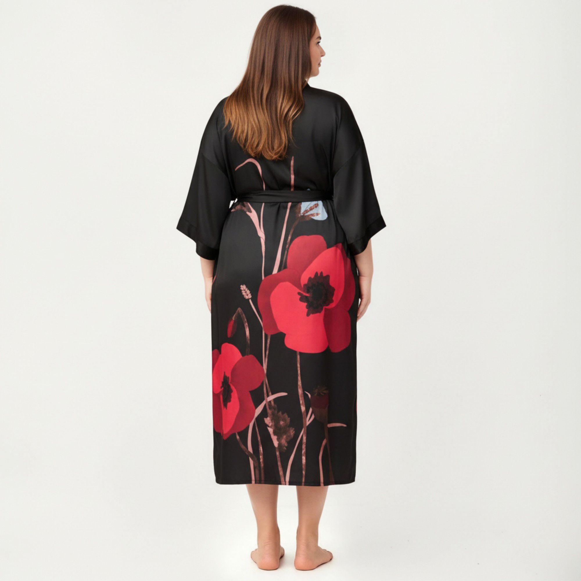 Anna-Kaci Lounge Women's Plus Size 2-Piece Floral Kimono Robe Set with Short Sleeve Open Front Longline Cover Up and Matching Inner Dress