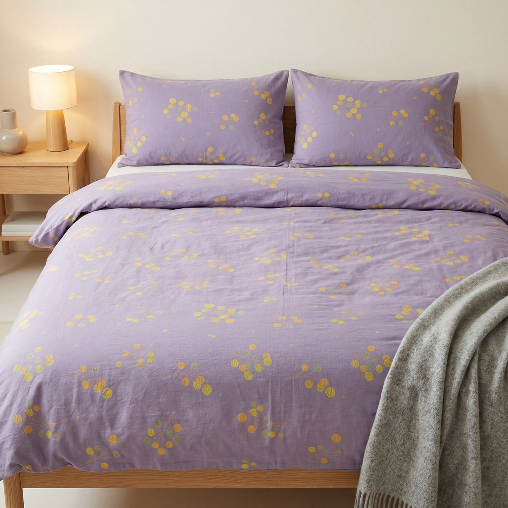3-Piece Cotton Bedding Set with Duvet Cover and Pillowcases Soft Washed Fabric Botanical Print Design