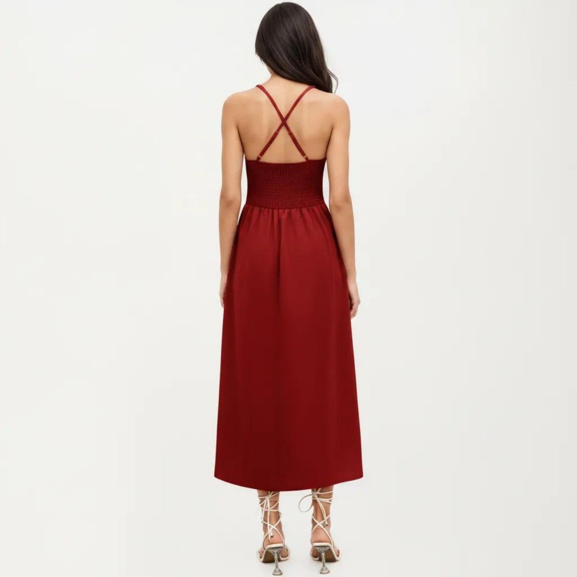 Anna-Kaci Women's Sleeveless Maxi Dress with Cutout Front and Smocked Back