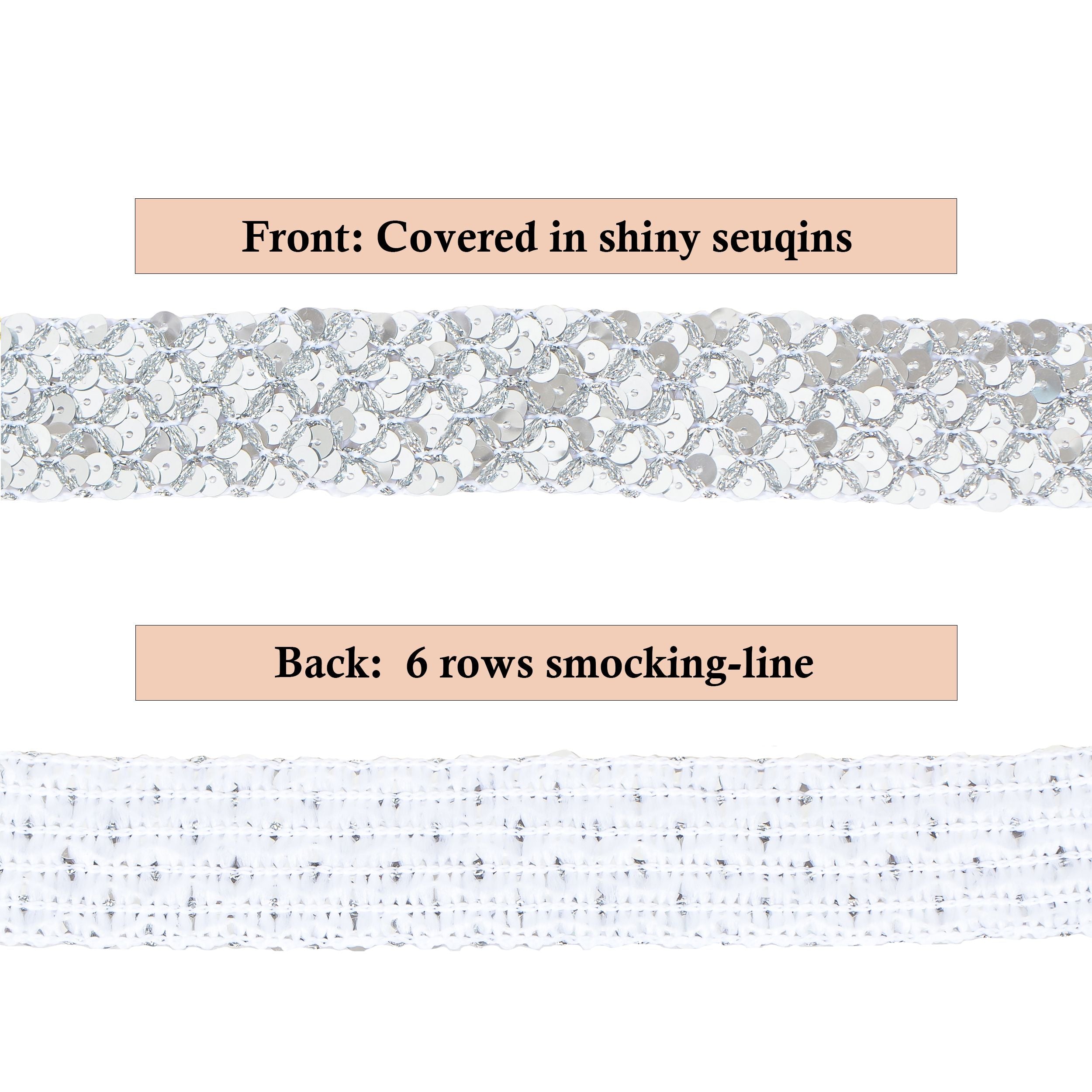 Sewing Sequin Trim 1.2 Inch 6 Row, 25 Yards Glitter Sequin Strip Ribbon Metallic Stretch Bling Fabric DIY Craft Decoration