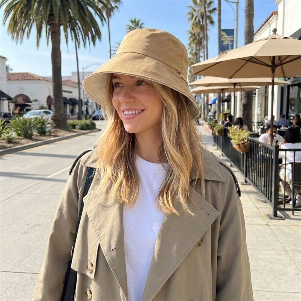 Wide Brim Bucket Sun Hat with Tie Strap
