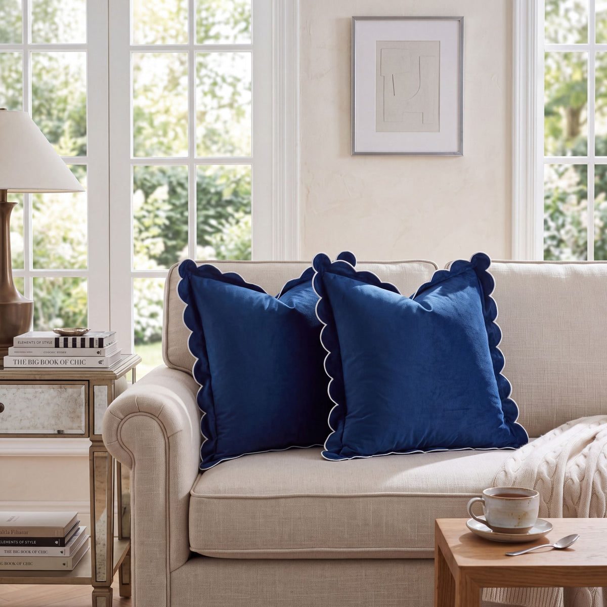 Velvet Scalloped Edge Square Decorative Throw Pillow Cover
