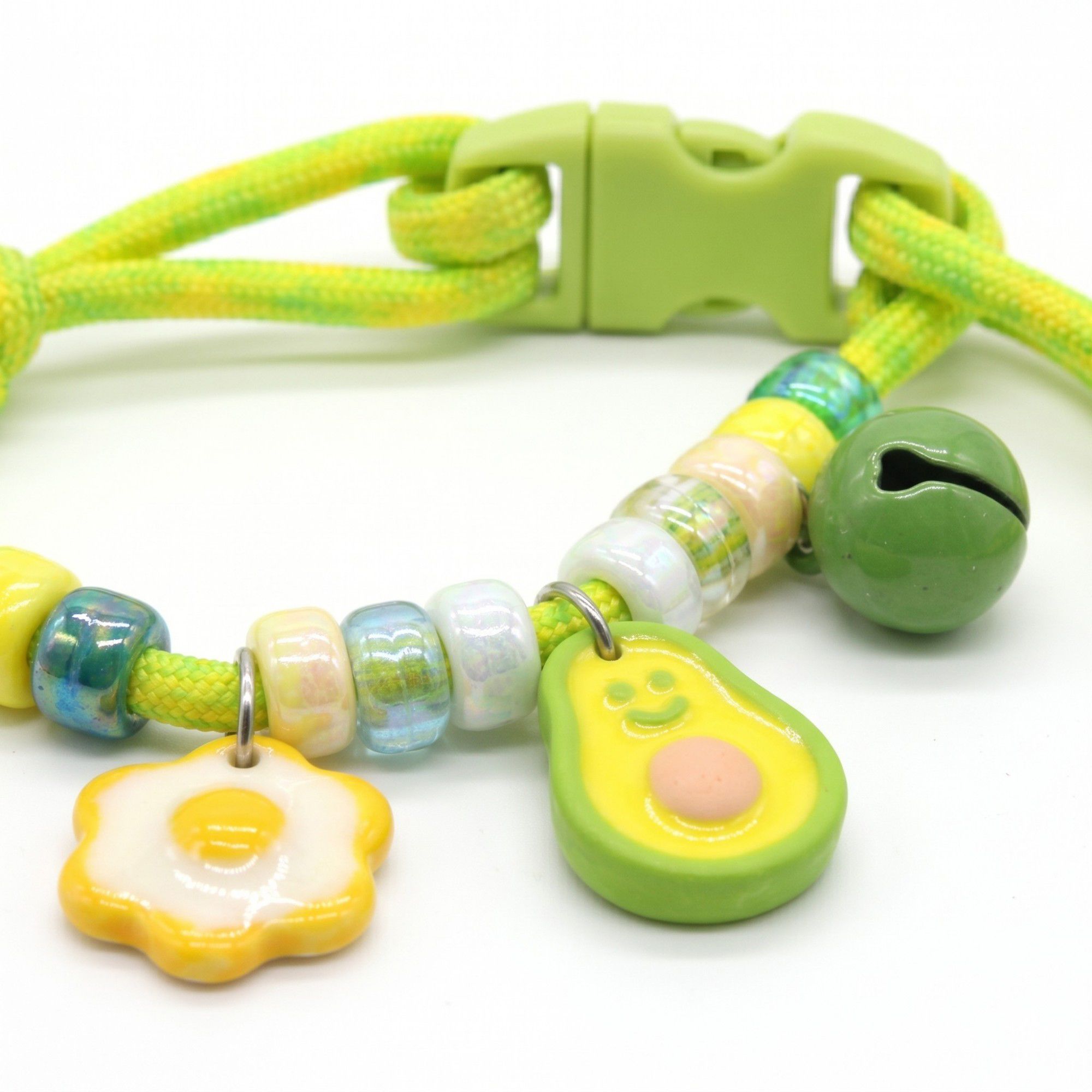 Adjustable Pet Collar with Bell Paw Charm Beaded Necklace Colorful Decorative Collar for Cats and Small Dogs