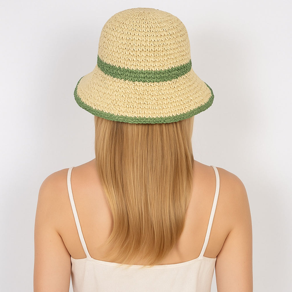 Anna-Kaci Packable Crochet Straw Bucket Hat with Two-Tone Design Lightweight Summer Sun Hat for Beach Travel Hiking Outdoor Use