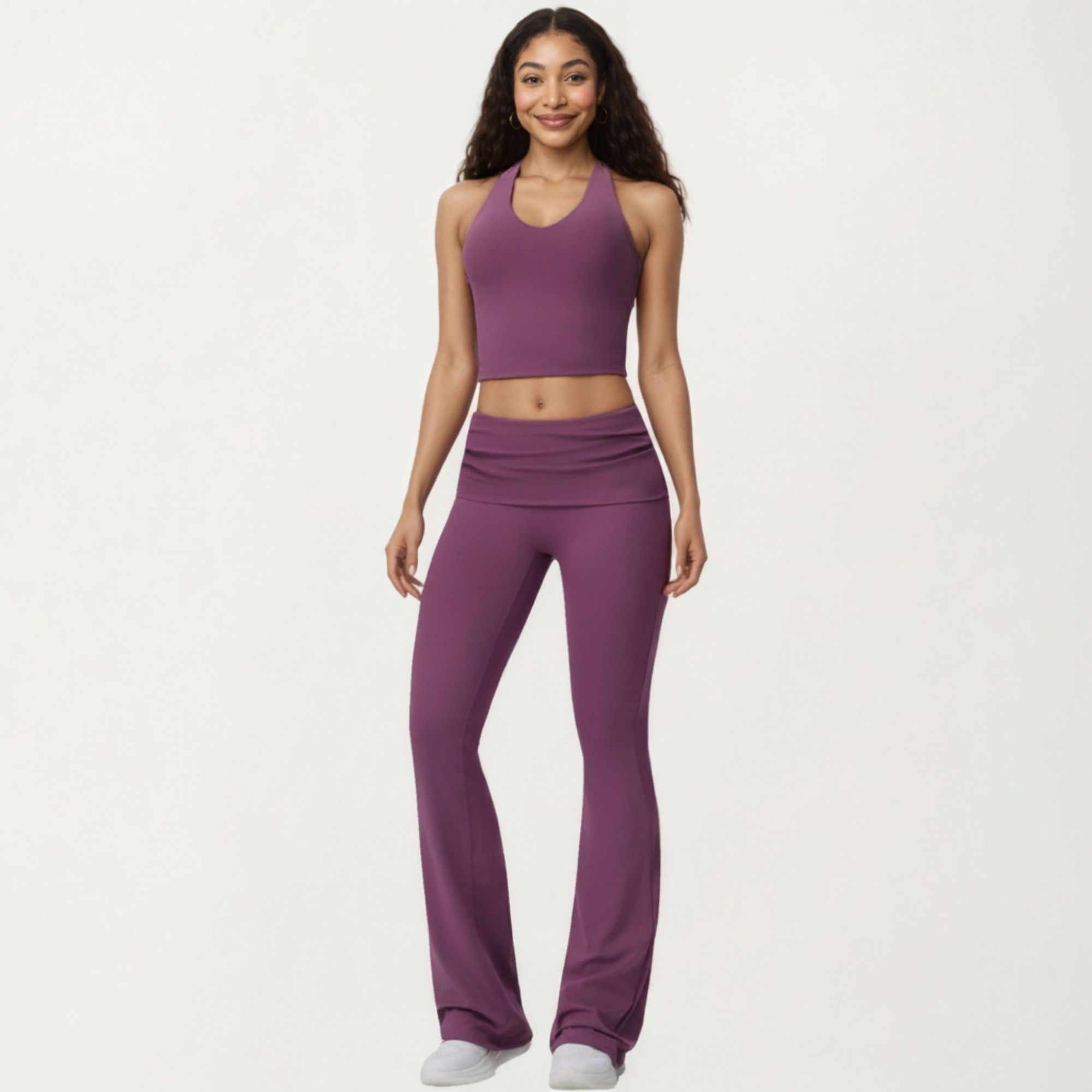 Anna-Kaci Active Women's Foldover Waist Flare Leggings with Smooth Stretch Knit Fabric