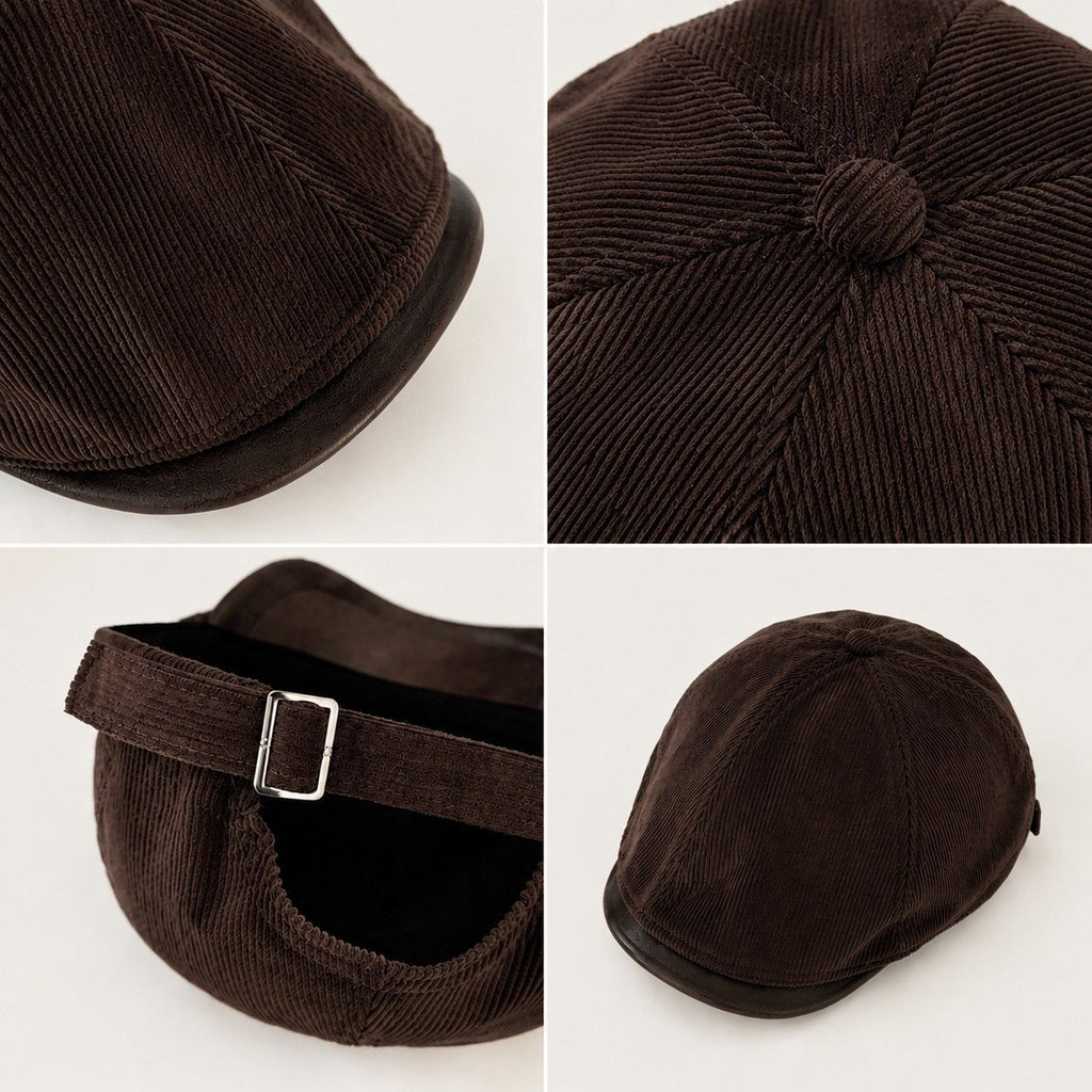 Corduroy Newsboy Cap Adjustable Short Brim Vintage Fall Winter Hat