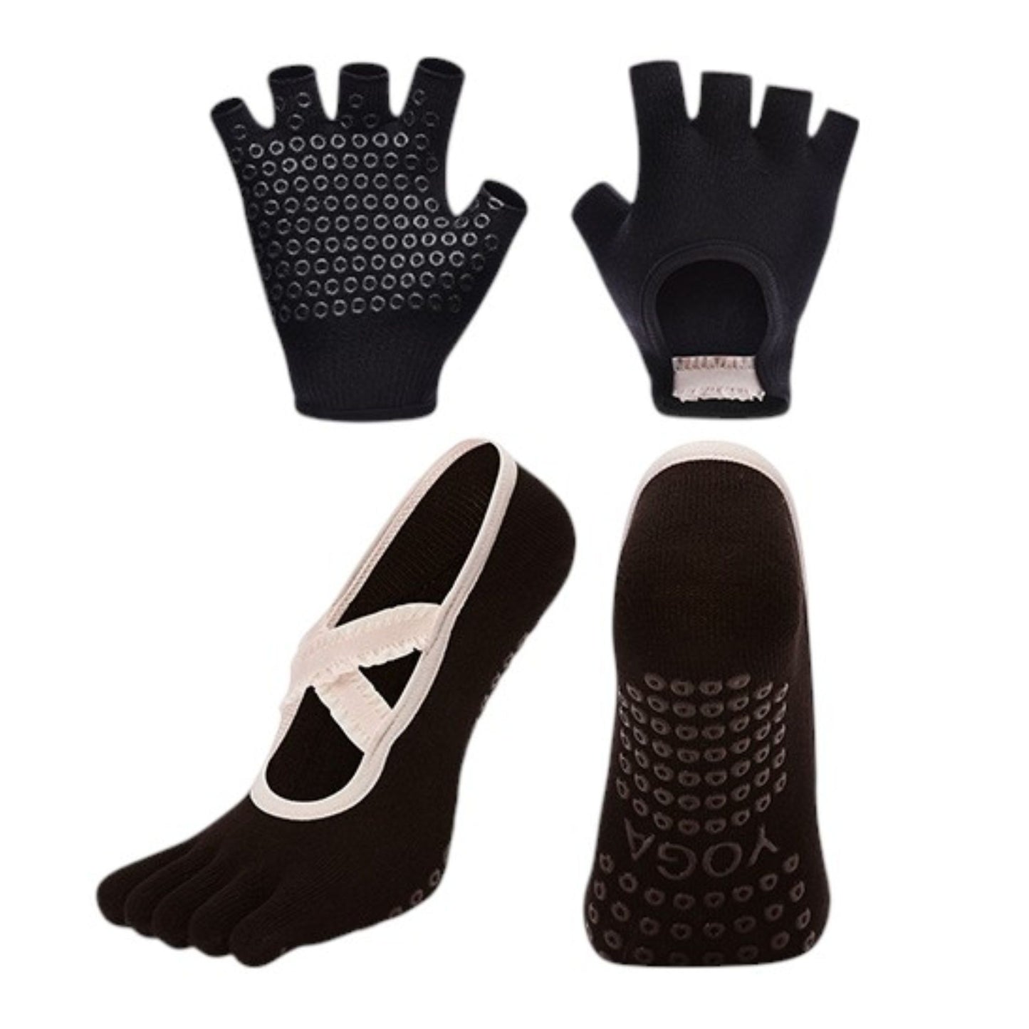 Anna-Kaci Women's Yoga Socks and Gloves Set with Anti-Slip Grip for Pilates and Barre Workouts