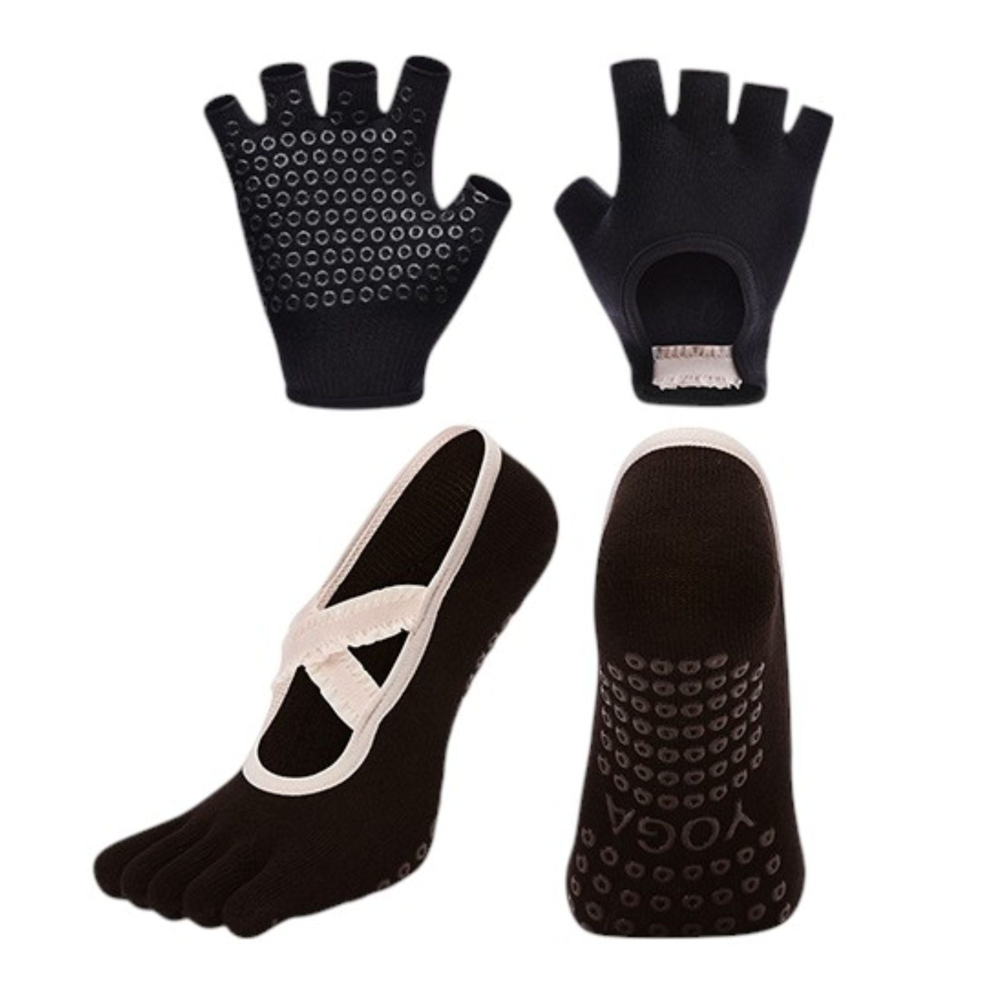 Anna-Kaci Women's Yoga Socks and Gloves Set with Anti-Slip Grip for Pilates and Barre Workouts