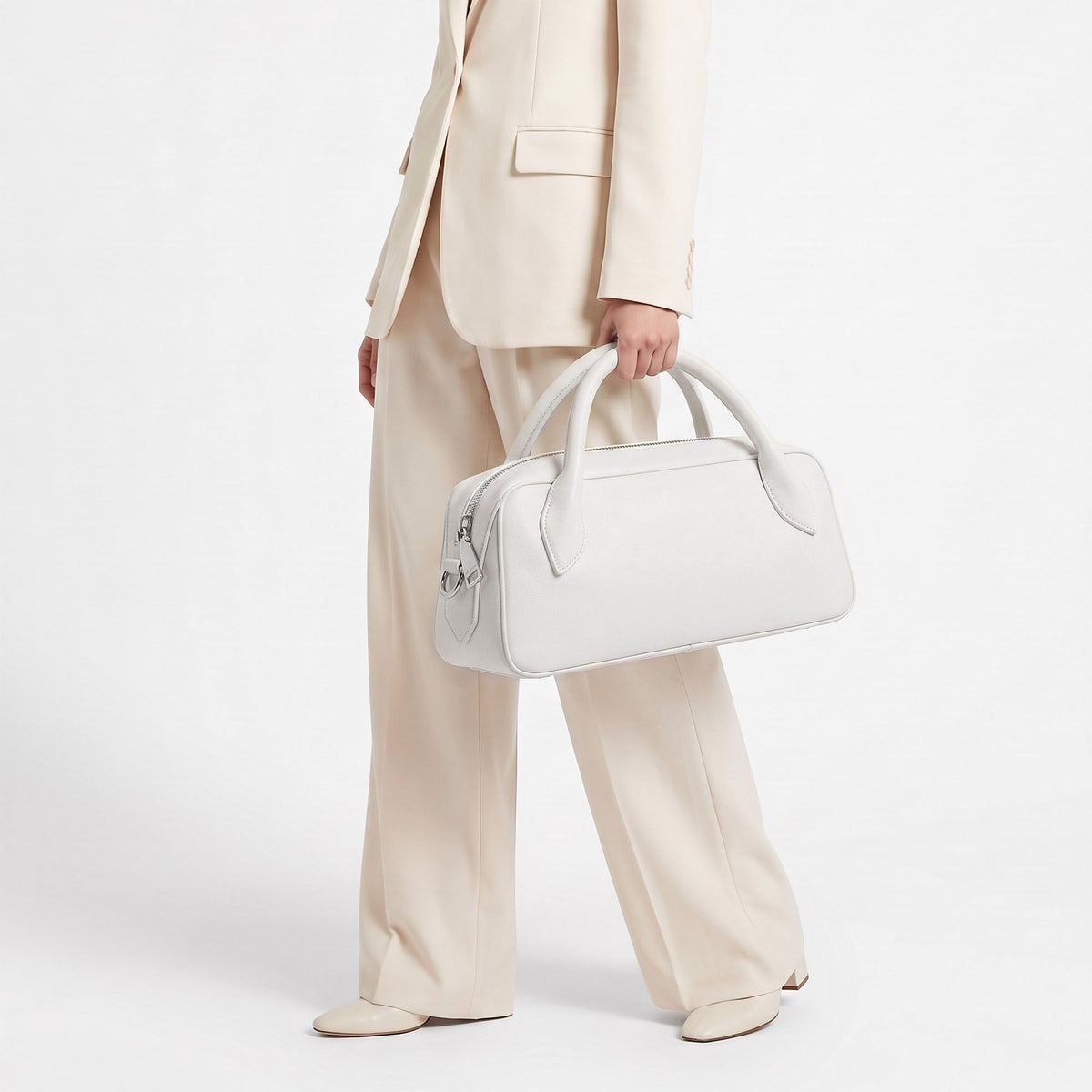 Structured Top Handle Handbag with Zipper Closure and Shoulder Strap
