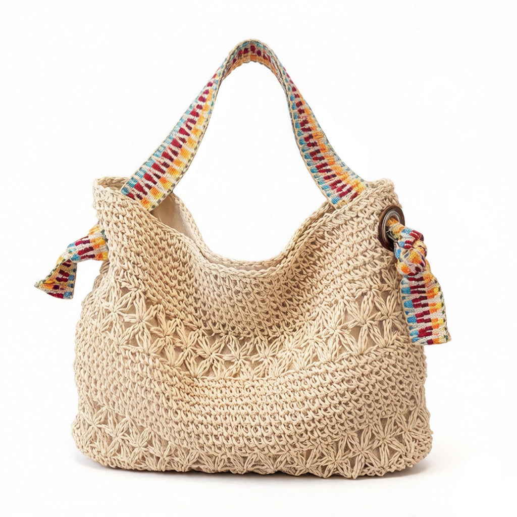 Crochet Shoulder Bag with Woven Strap Textured Knit Hobo Handbag Slouchy Boho Tote Lightweight Everyday Carryall