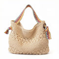 Crochet Shoulder Bag with Woven Strap Textured Knit Hobo Handbag Slouchy Boho Tote Lightweight Everyday Carryall