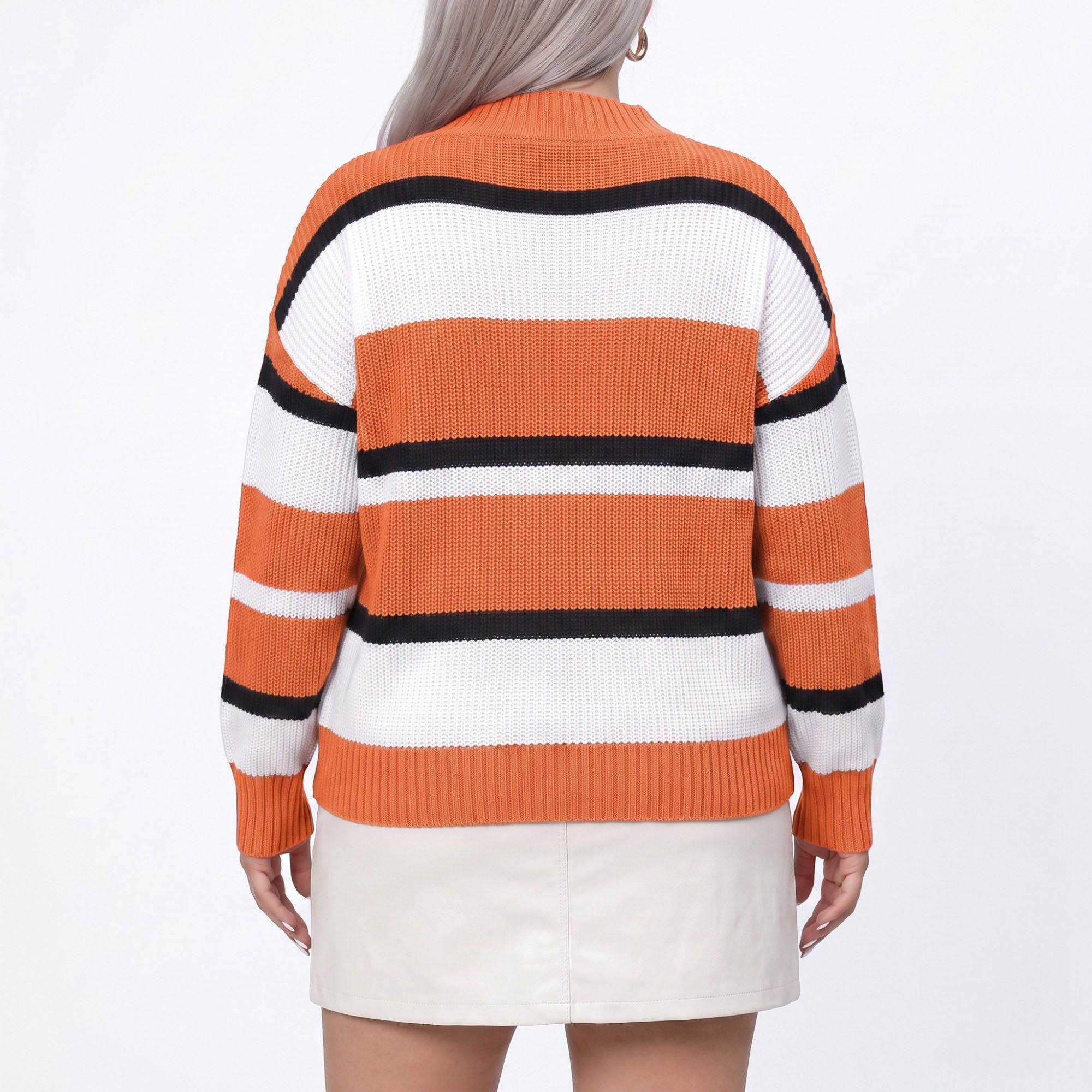 Plus Size Colorblock Striped V Neck Sweater