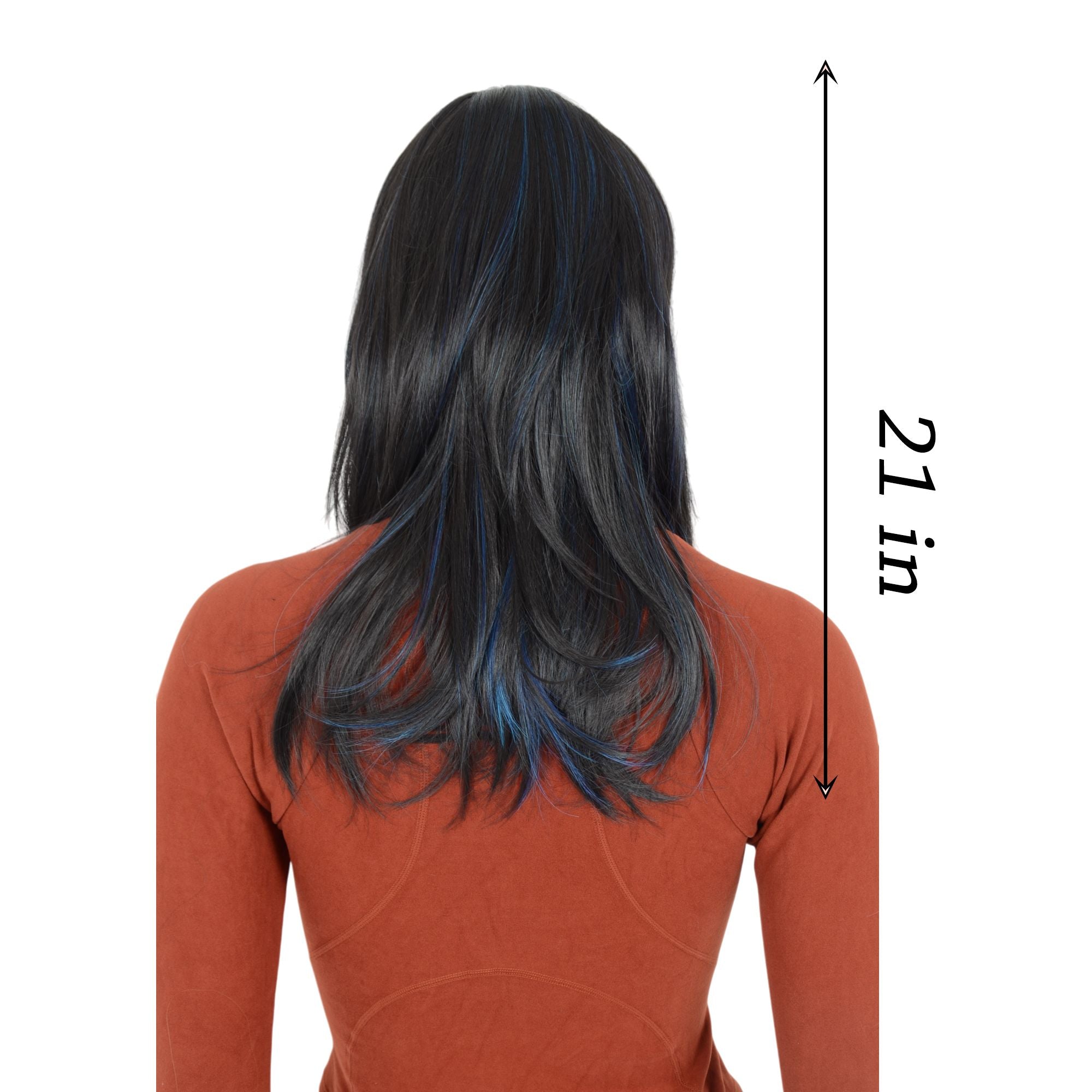 Women's Long Layered Straight Wig Synthetic Hair Fiber with Layered Bangs and Natural Highlights
