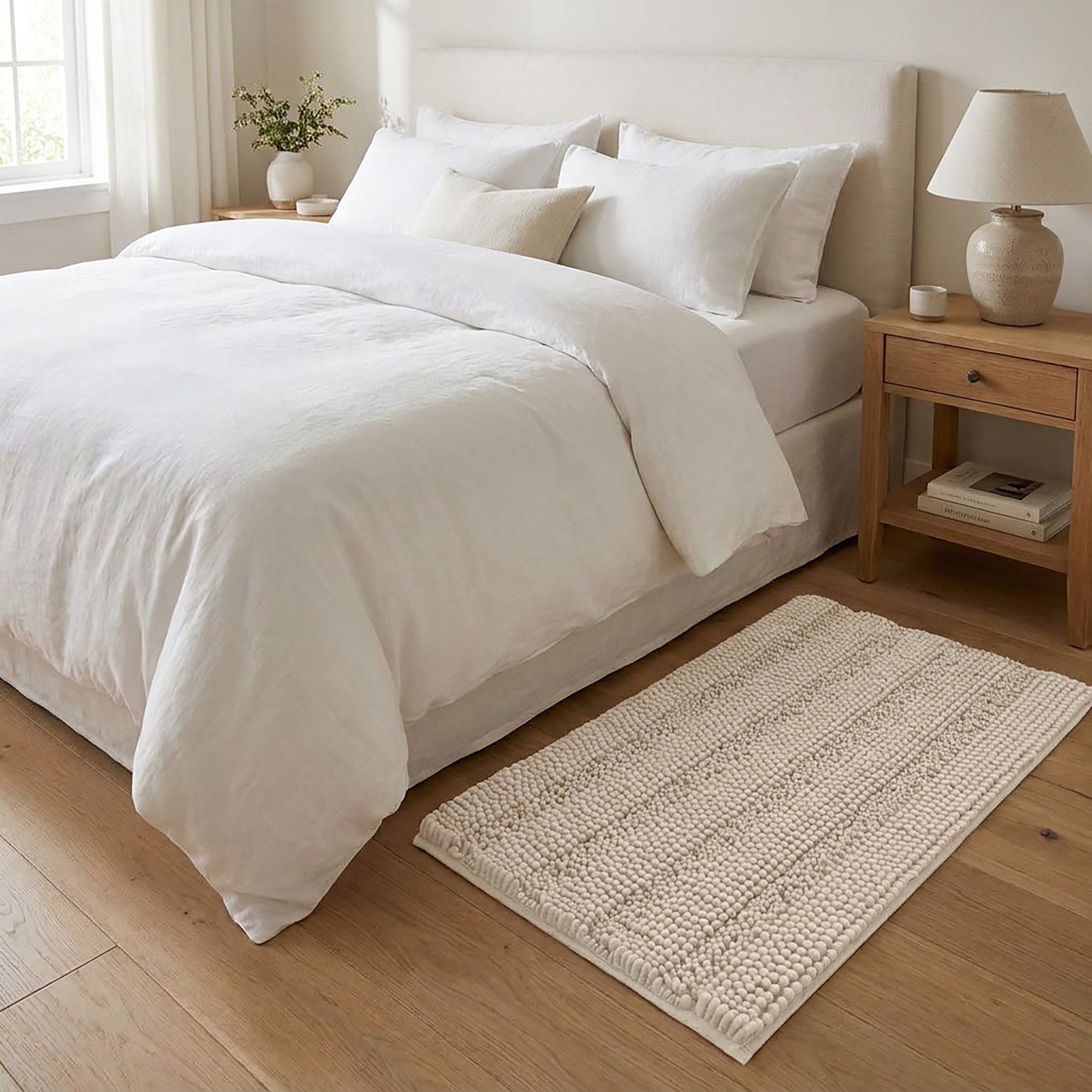 Chenille Bath Mat with Plush Noodle Texture and Non Slip Backing