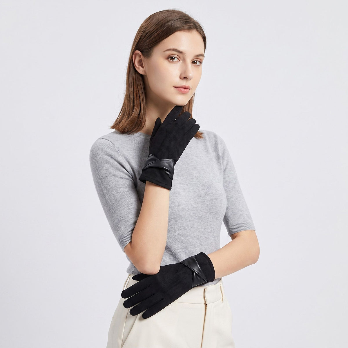 Bow Detail Full Finger Gloves with Soft Textured Finish
