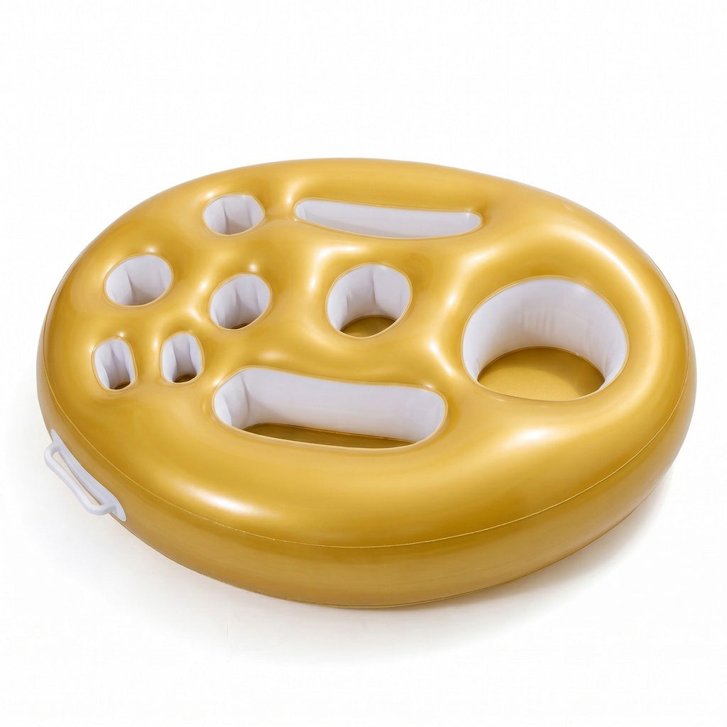 Gold Inflatable Pool Serving Float with Cup Holders and Snack Trays