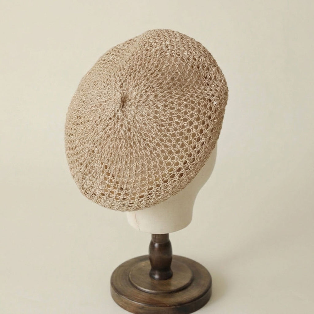 Open Knit Beret Hat with Soft Slouchy Shape