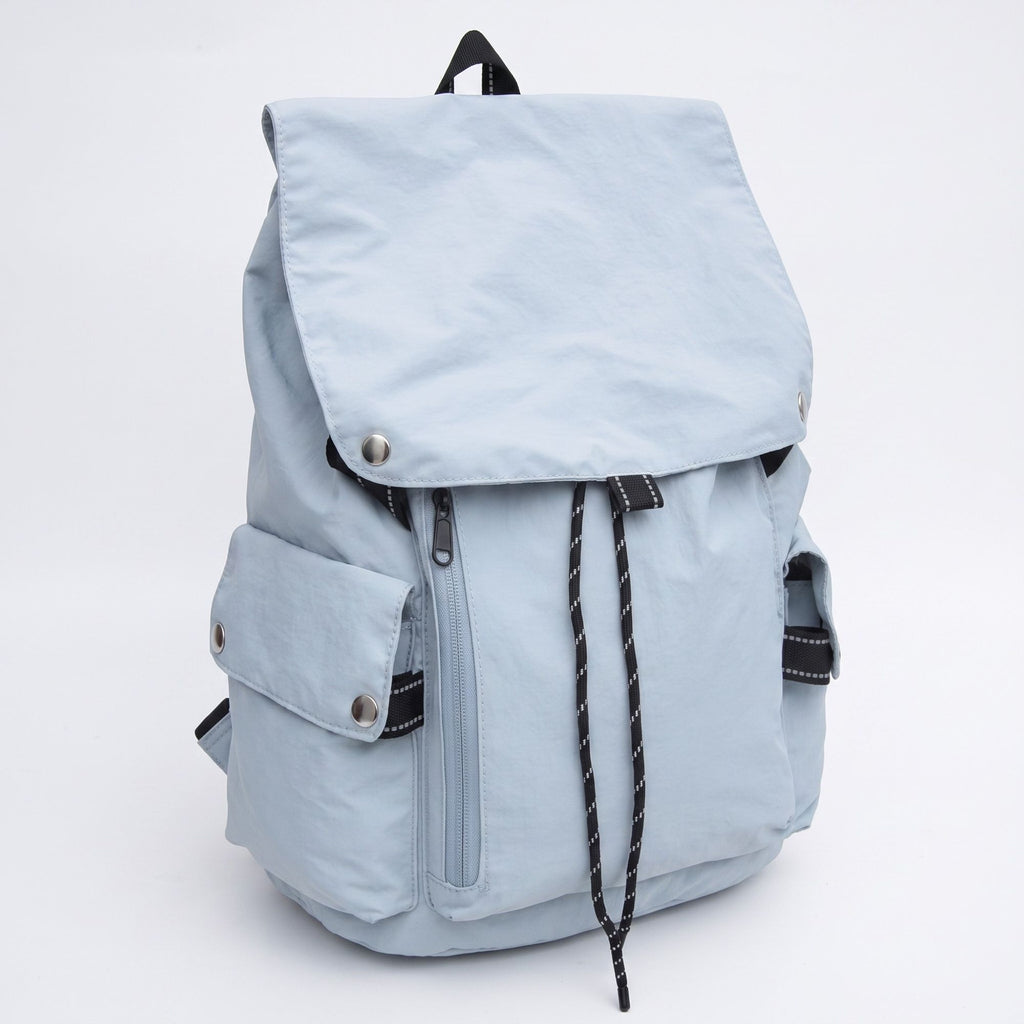 Canvas Flap Backpack with Drawstring Closure Side Pockets and Adjustable Shoulder Straps