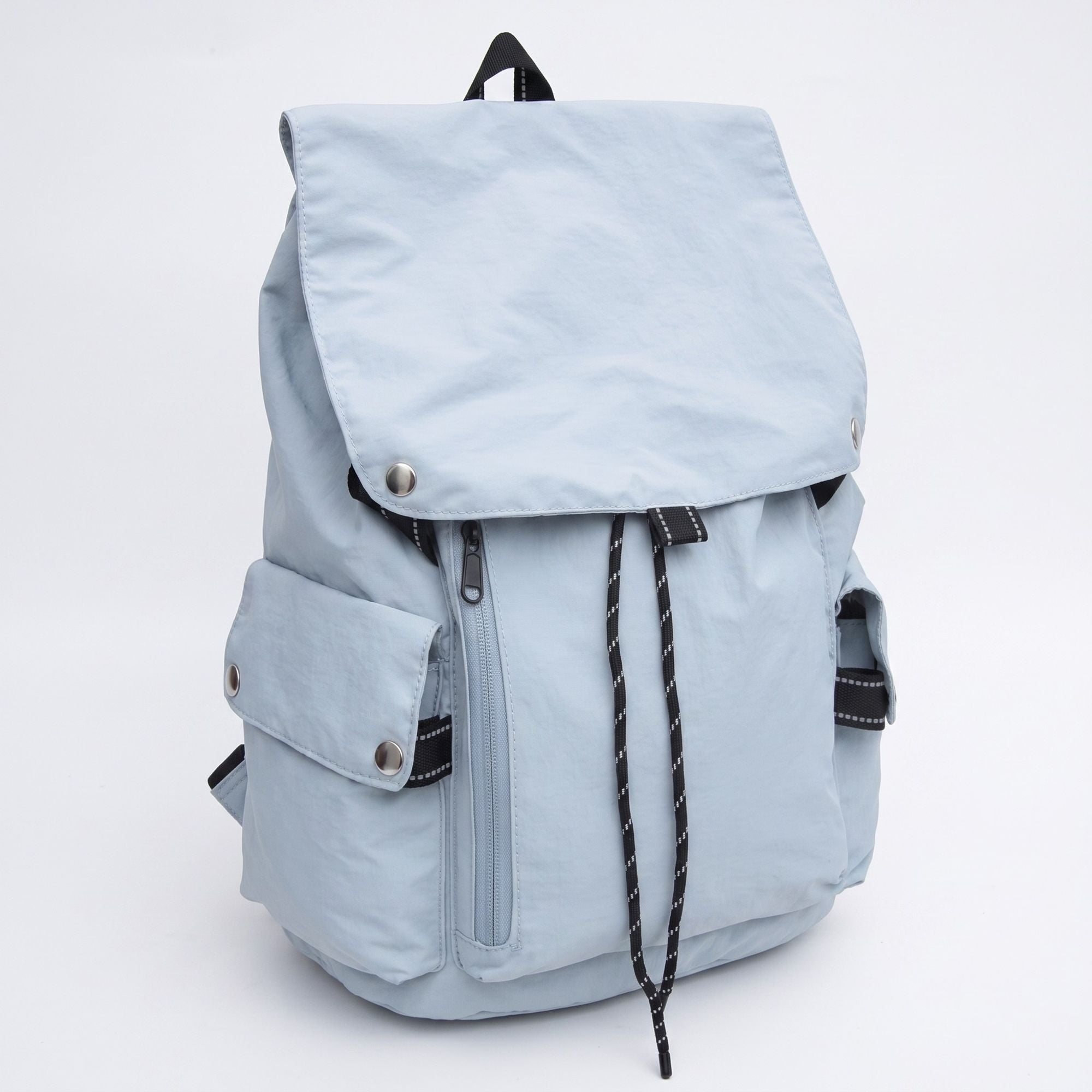 Canvas Flap Backpack with Drawstring Closure Side Pockets and Adjustable Shoulder Straps