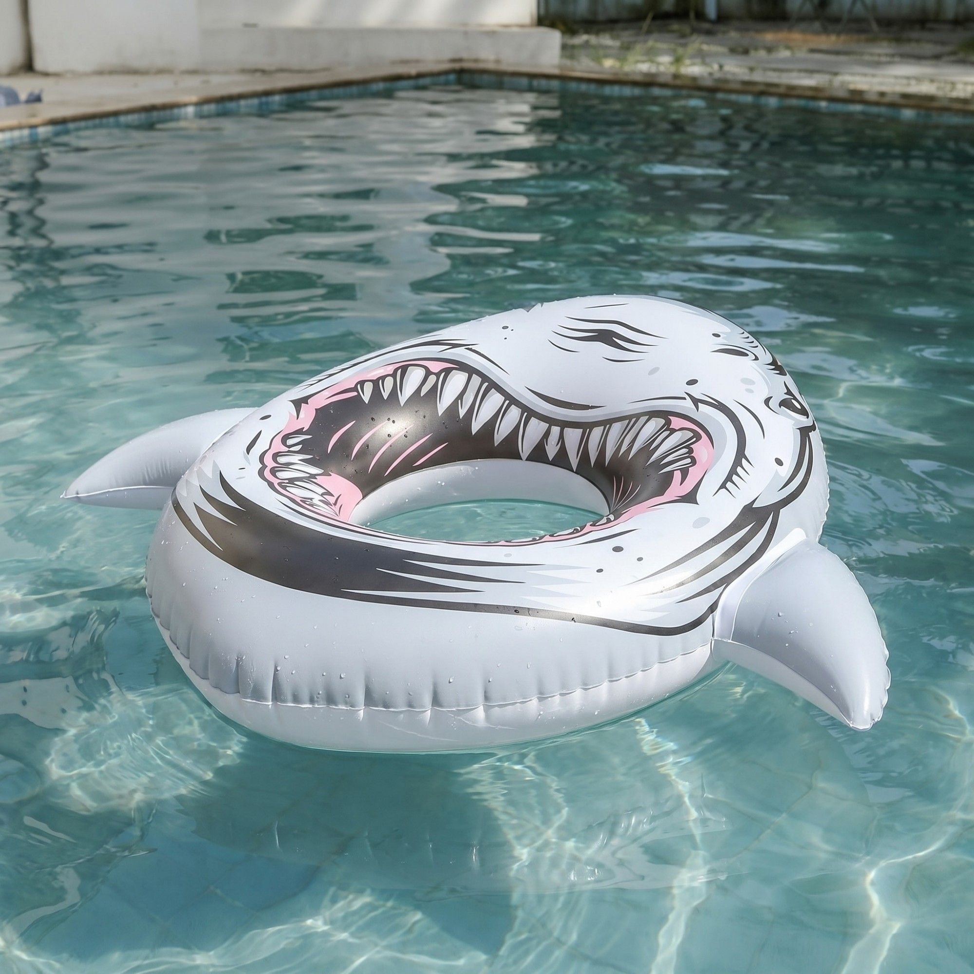 Shark-Shaped Inflatable Pool Float with Tail Design Durable PVC Swim Ring Float for Pool Beach Lake 34x34.2in