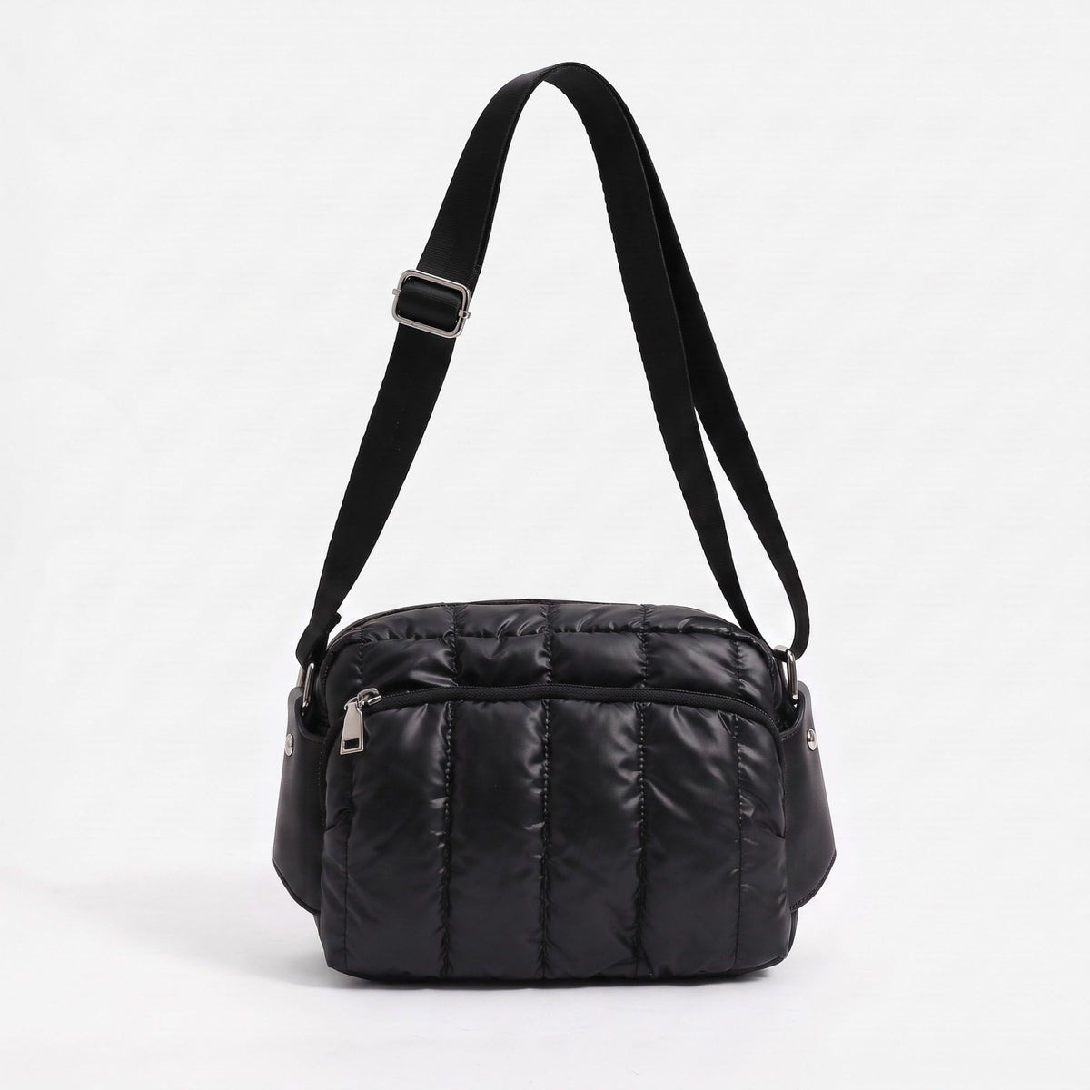Quilted Crossbody Bag Adjustable Strap Front Zip Pocket Shoulder Bag