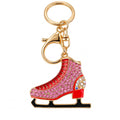 Ice Skate Rhinestone Keychain Bag Charm with Gold Tone Clasp and Key Ring