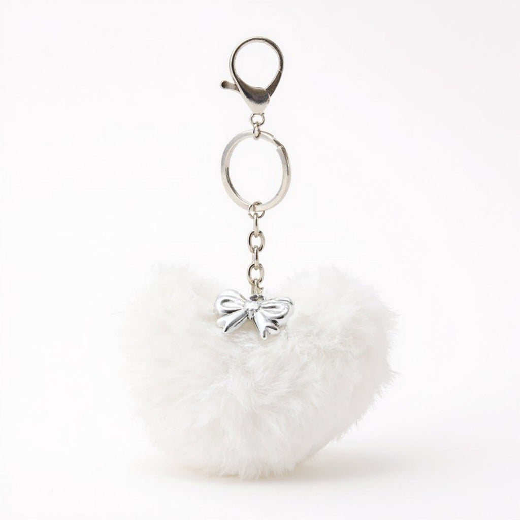 Plush Heart Keychain with Metal Clip and Bow Charm for Bags Backpacks Purses