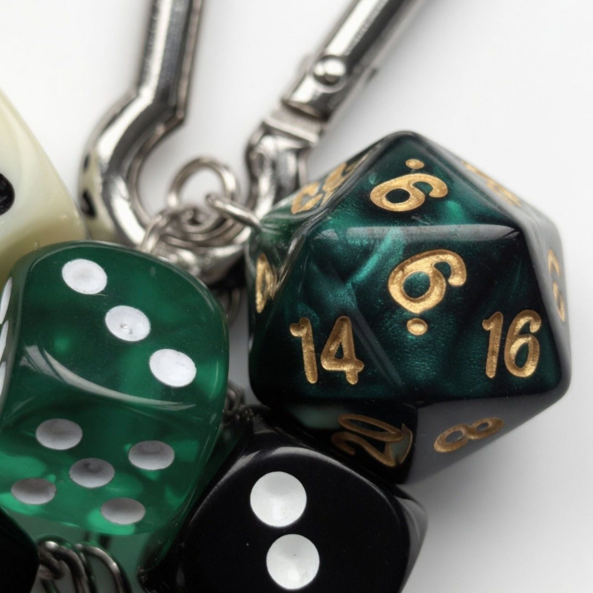 Multi Dice Charm Keychain with Heart Pendant Game Theme Bag Charm Clip Key Ring Accessory