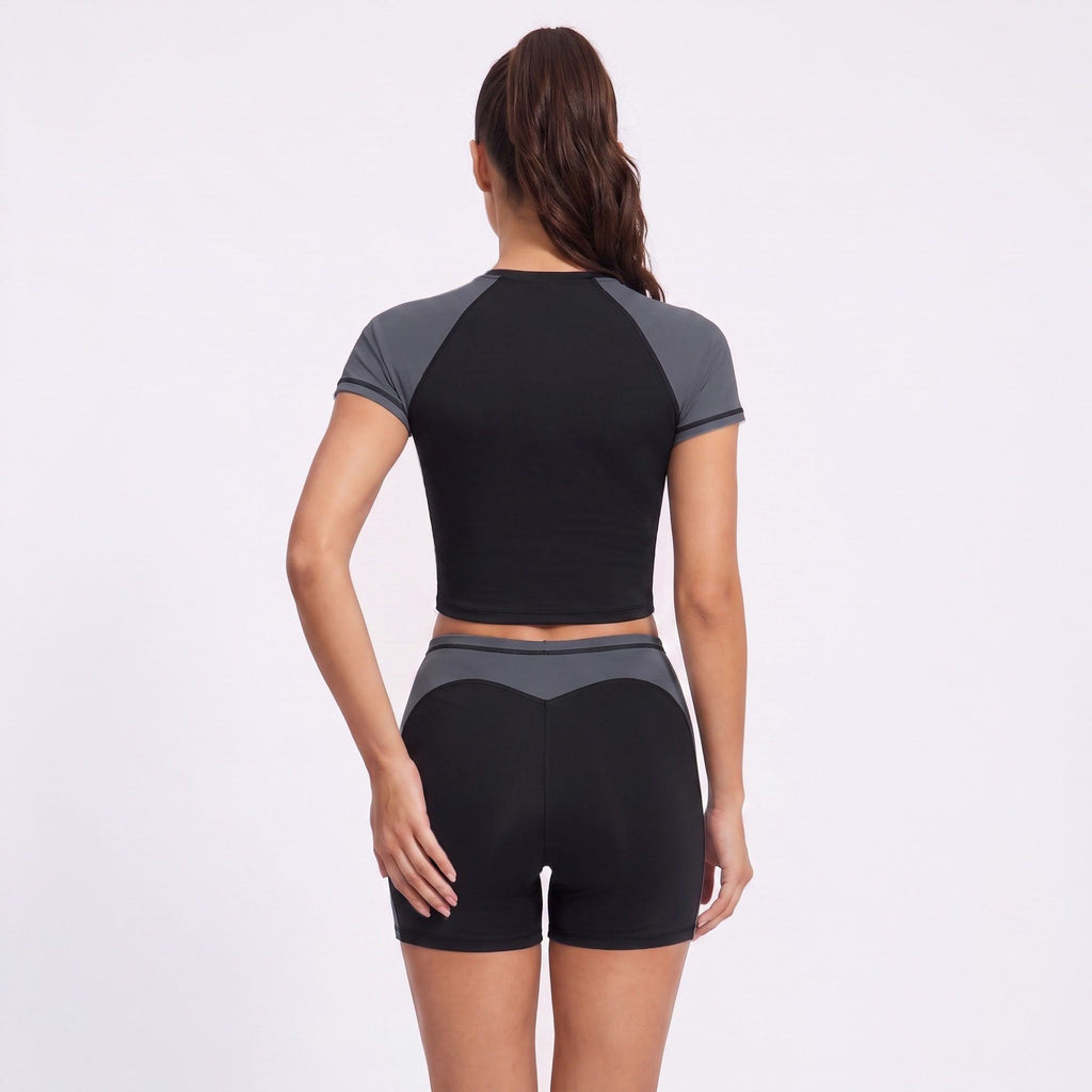 Short Sleeve Cropped Workout Top Crew Neck Fitted Athletic Shirt for Running Gym Training