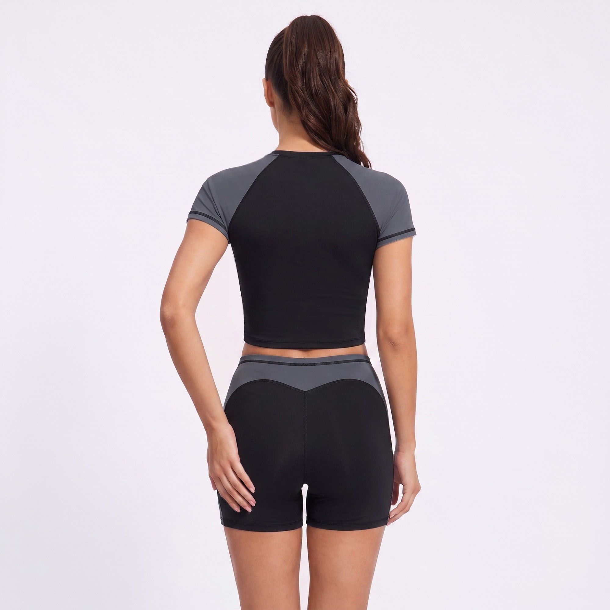 Short Sleeve Cropped Workout Top Crew Neck Fitted Athletic Shirt for Running Gym Training