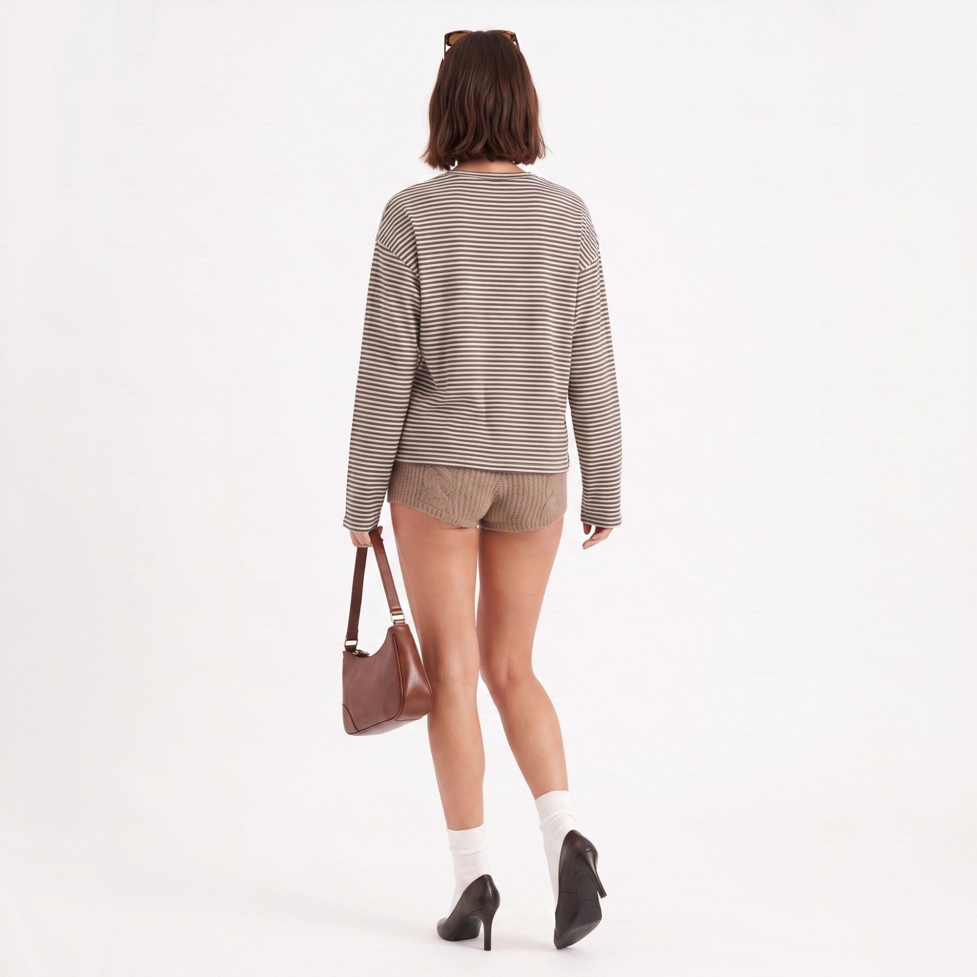 Striped Henley Drop Shoulder Long Sleeve Top