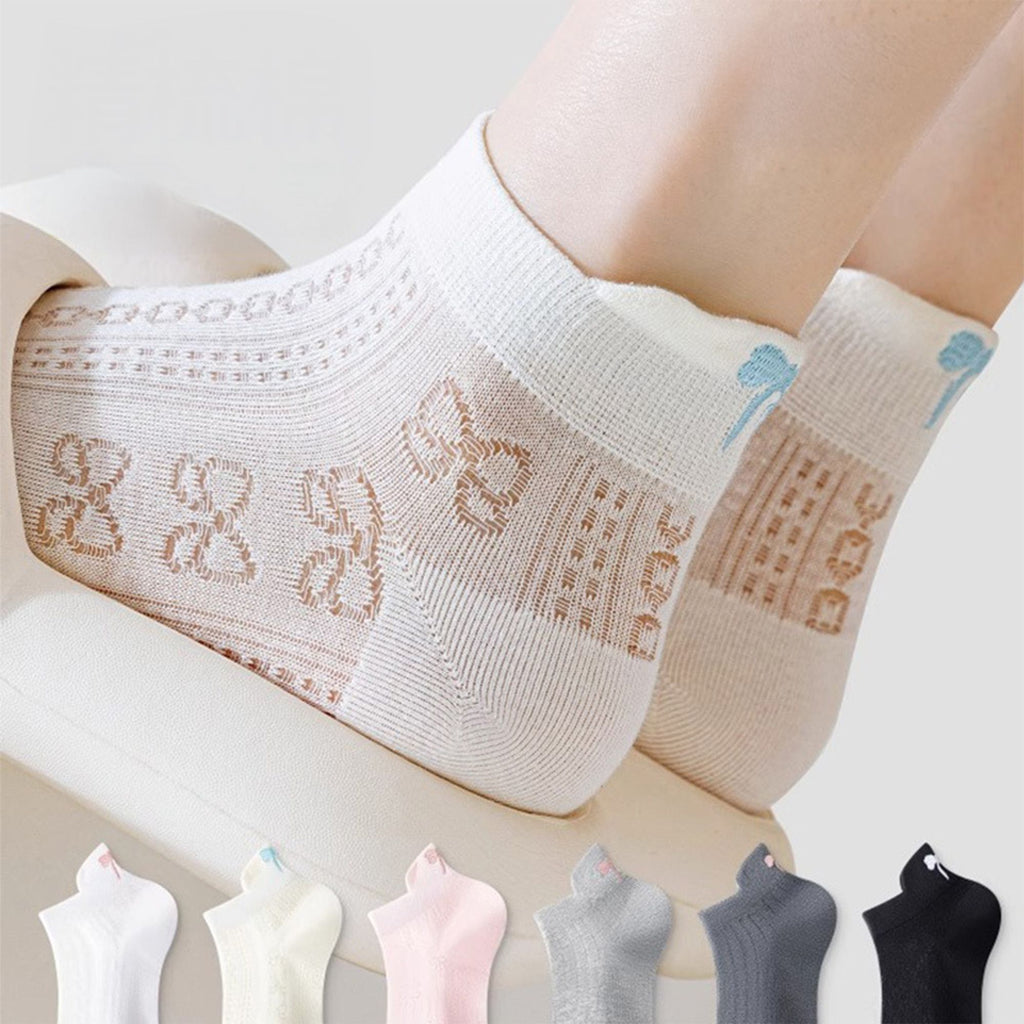 Anna-Kaci Women's 3-Pack Cotton Ankle Socks with Bow Knit Pattern Soft Breathable Low-Cut Design