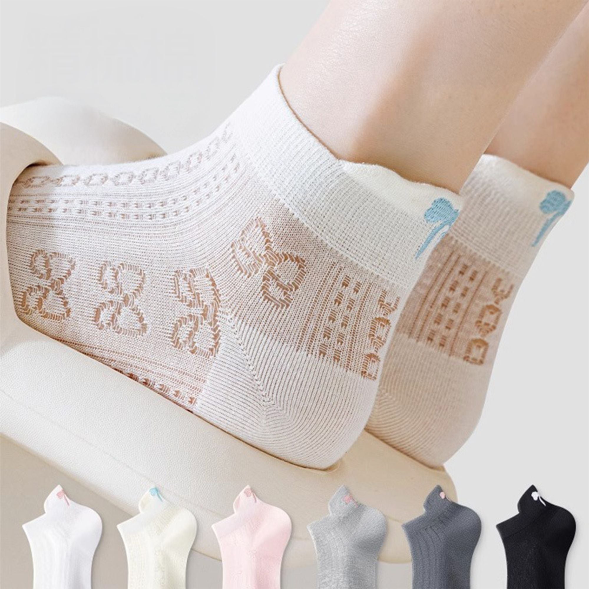Anna-Kaci Women's 3-Pack Cotton Ankle Socks with Bow Knit Pattern Soft Breathable Low-Cut Design