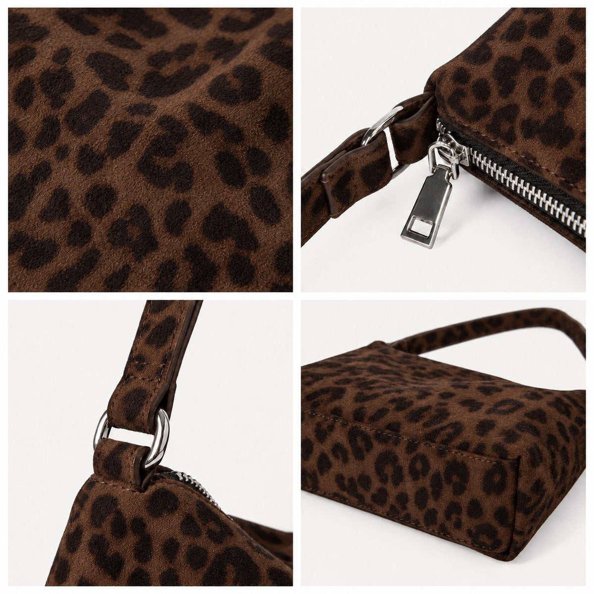 Faux Suede Hobo Shoulder Bag with Zip Closure and Interior Pockets