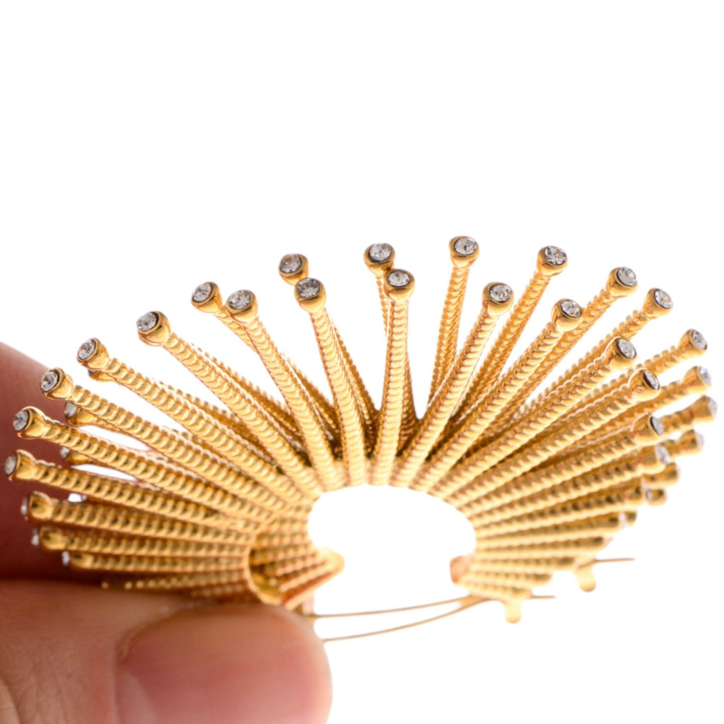 Gold Fan Hoop Fashion Earrings with Intricate Textured Detailing
