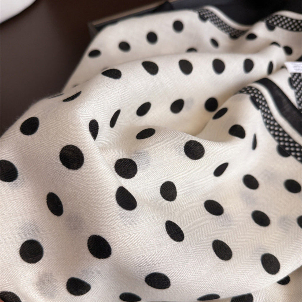 Anna-Kaci Women's Polka Dot Satin Square Scarf with Contrasting Border Trim 27x27in