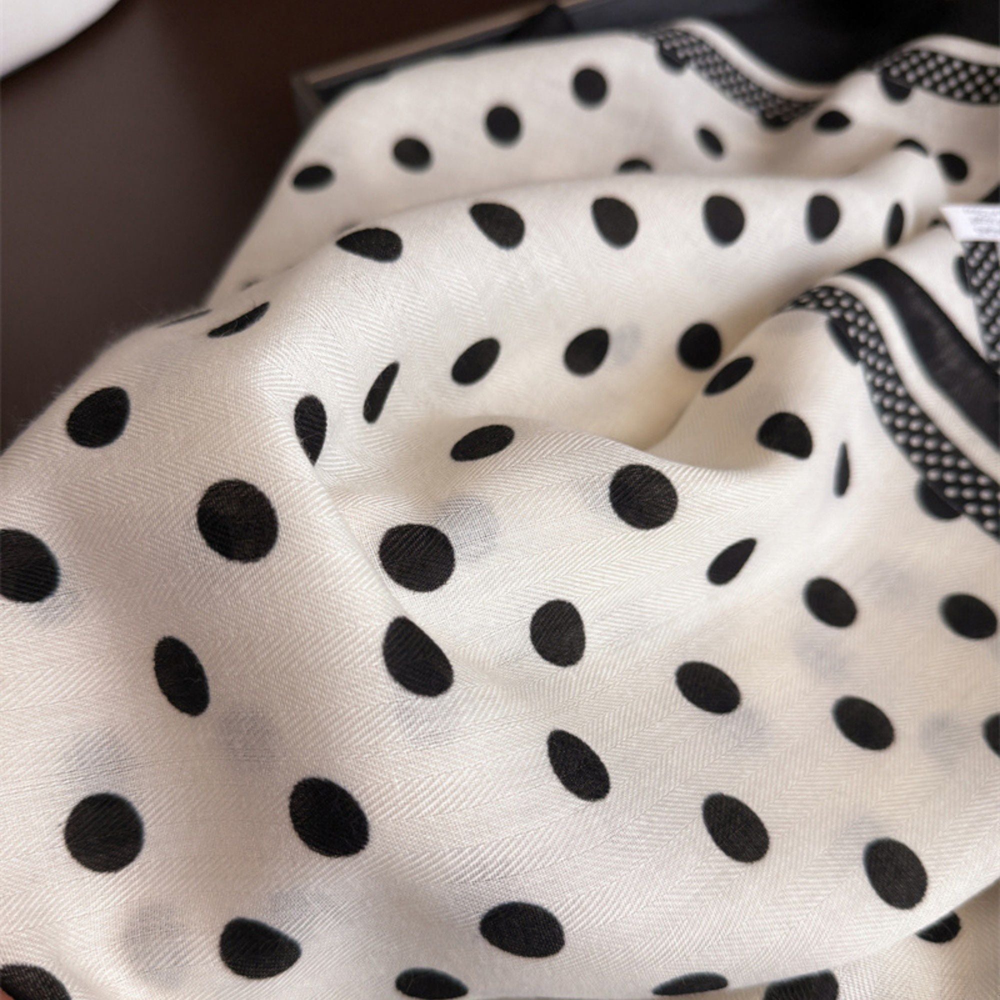Anna-Kaci Women's Polka Dot Satin Square Scarf with Contrasting Border Trim 27x27in